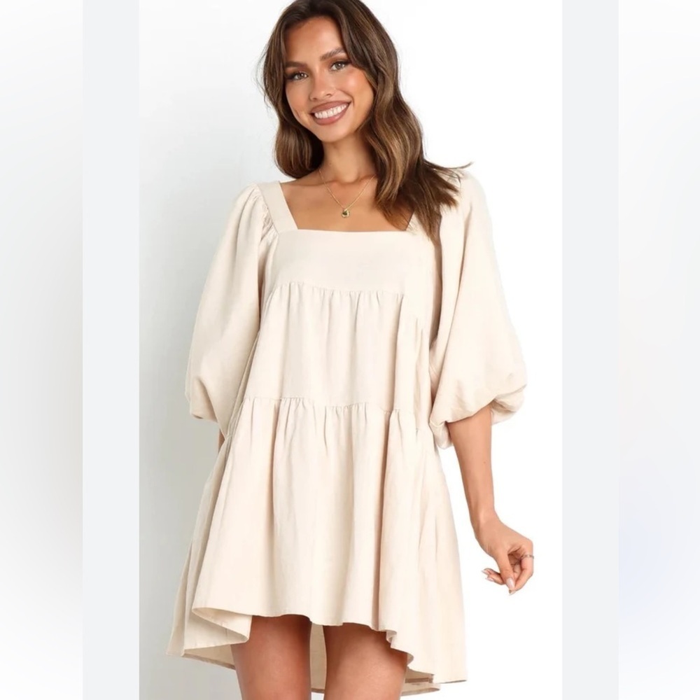 SNDYS MINI JULIETTE DRESS IN LIGHT CREAM Bubble Sleeve Babydoll Size 8